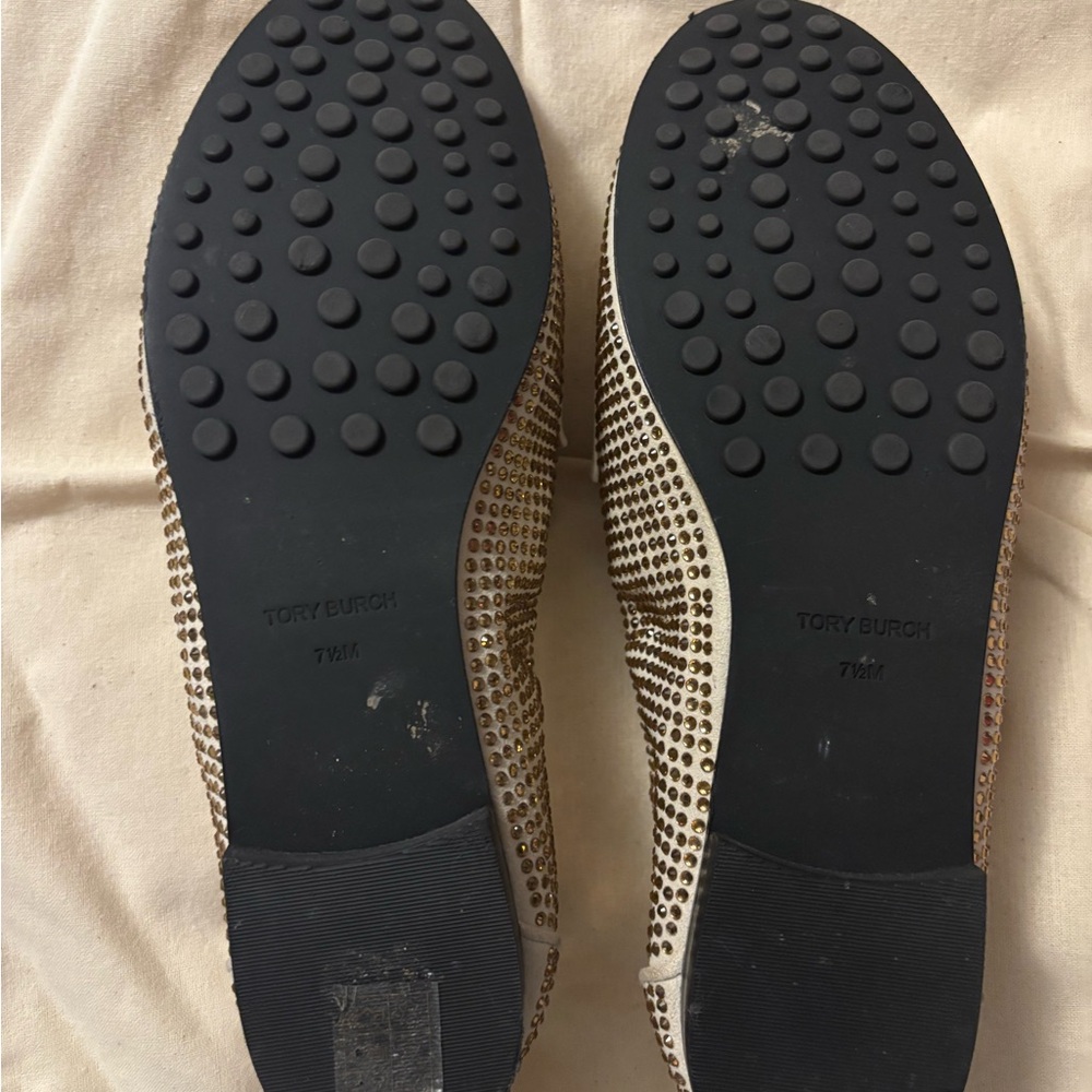 Tory Burch leather crystal Loafers in new cream size 7.5 - Picture 9 of 14